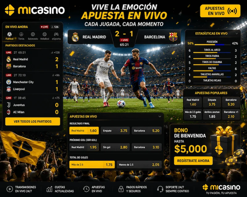 Partido en directo con cuotas actualizadas y ambiente de estadio.