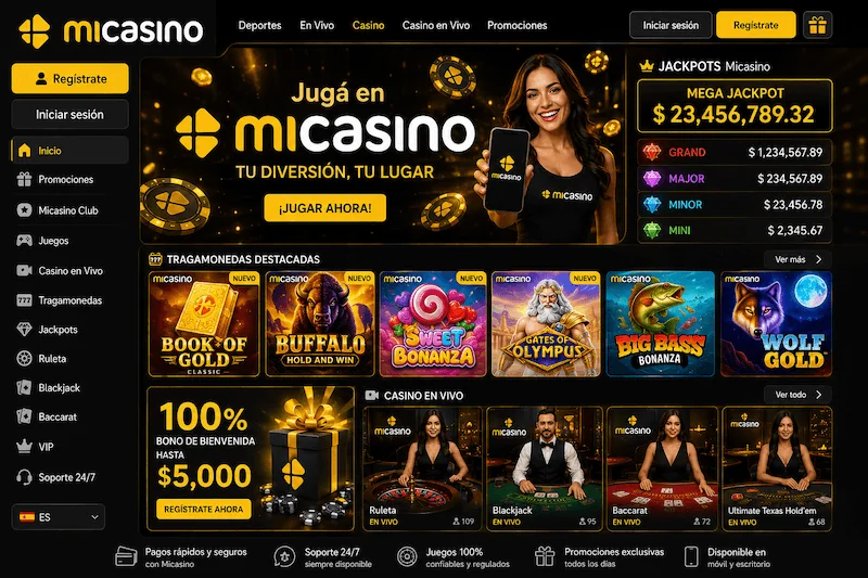 Catálogo de juegos con tragamonedas y mesas en línea.