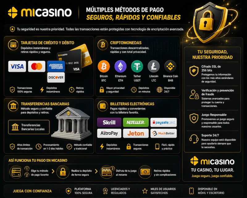 Opciones de depósito y retiro protegidas.